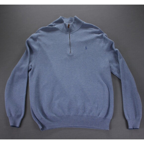 Polo Ralph Lauren Sweater Men Blue Quarter Zip Pullover Pima Cotton Mesh Knit XL - Picture 1 of 13